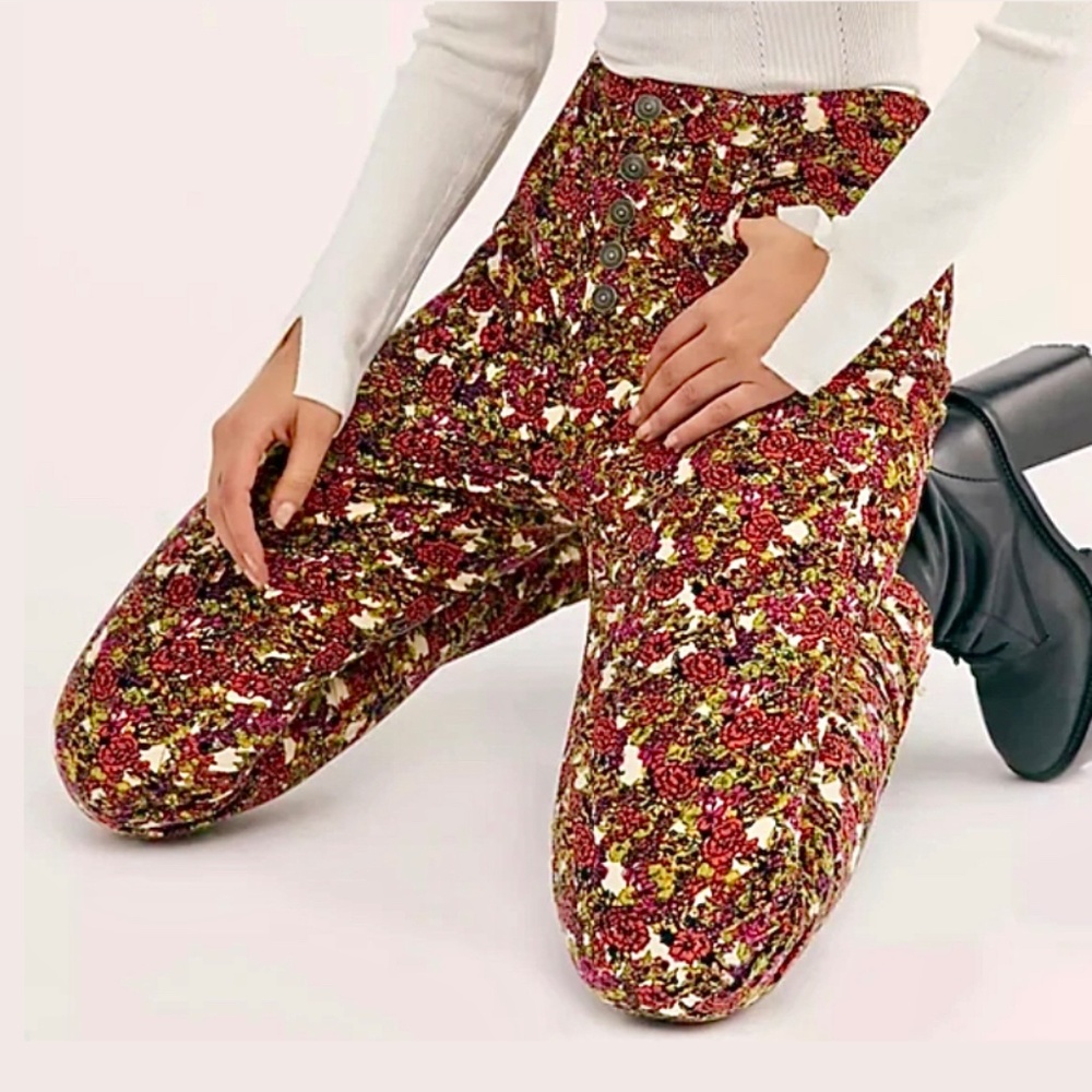 Free People Floral Corduroy Pants